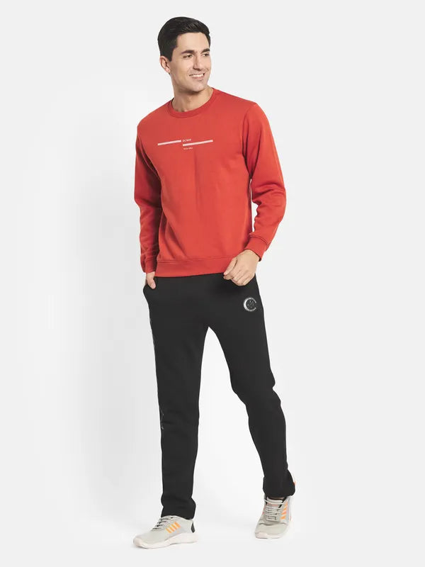 Men Orange Pullover Long Sleeves Sweatshirt