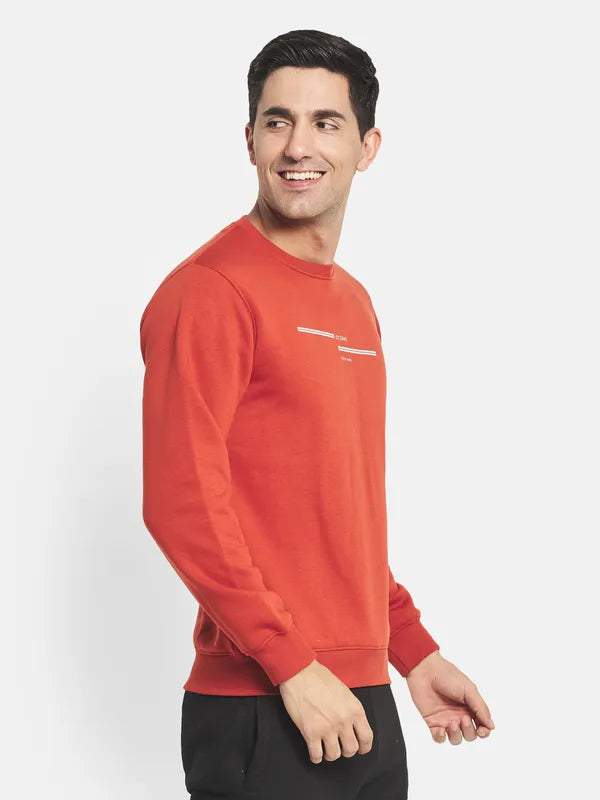 Men Orange Pullover Long Sleeves Sweatshirt