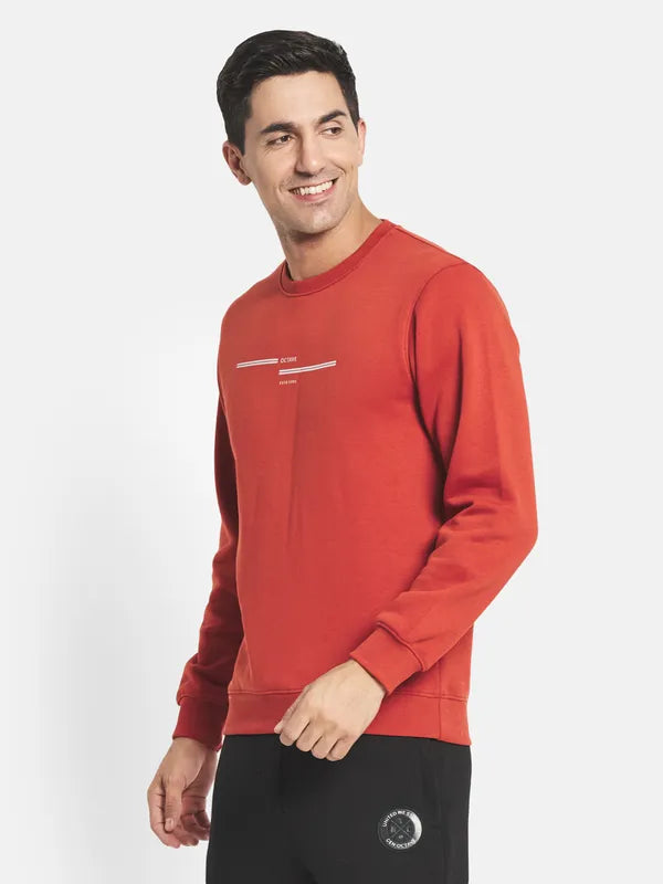 Men Orange Pullover Long Sleeves Sweatshirt