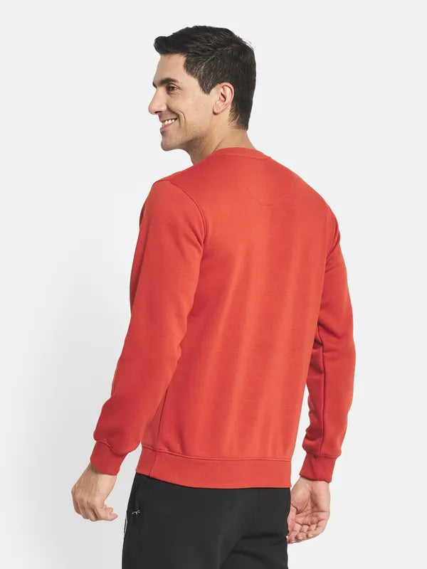 Men Orange Pullover Long Sleeves Sweatshirt