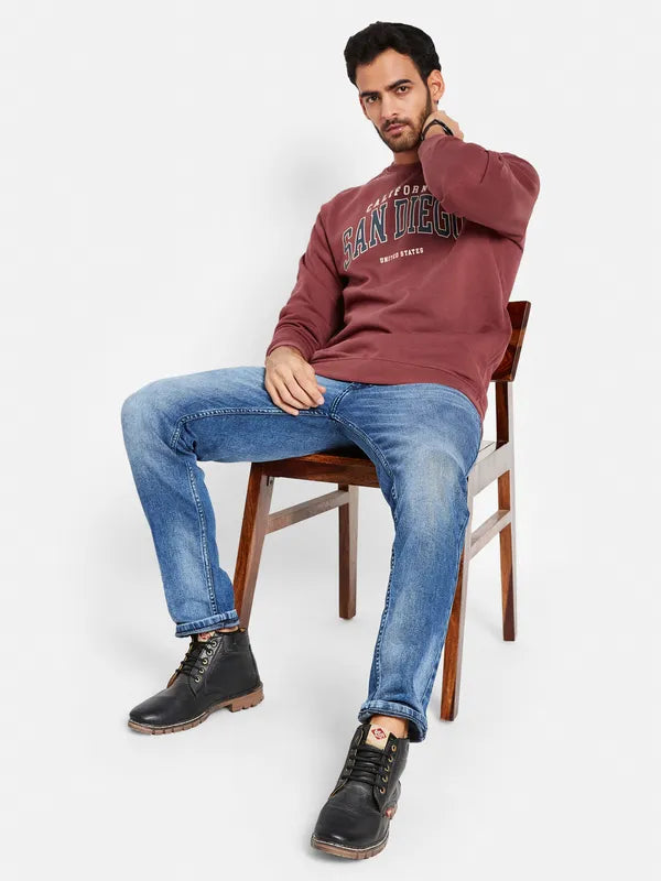 Octave Men Maroon Printed Sweatshirt