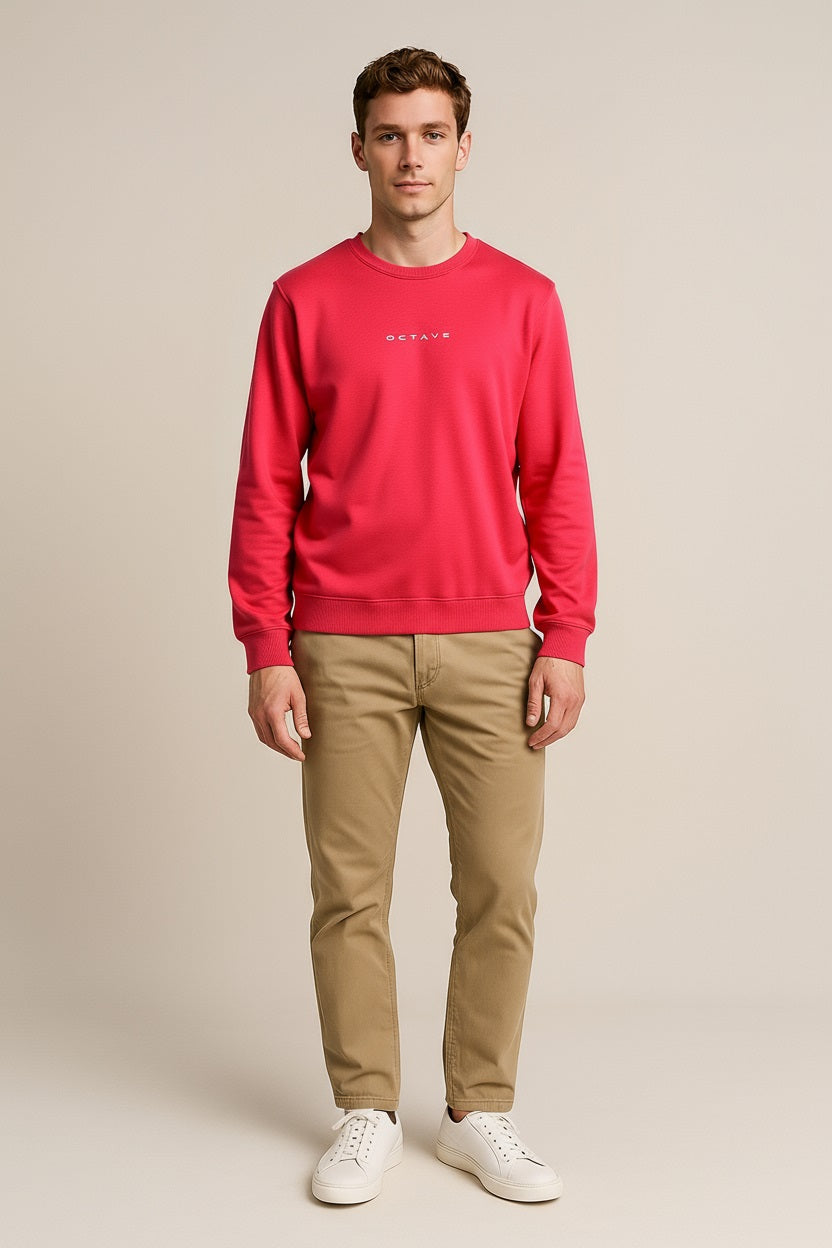 Octave Men Brick Solid Round Neck Sweatshirt