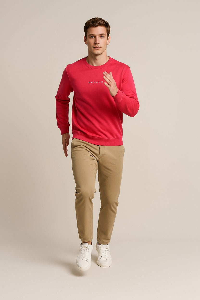 Octave Men Brick Solid Round Neck Sweatshirt