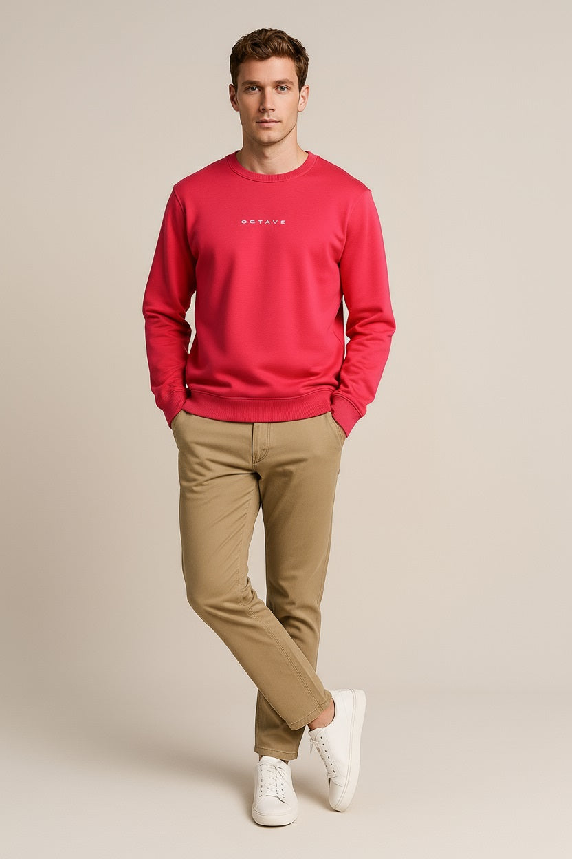 Octave Men Brick Solid Round Neck Sweatshirt