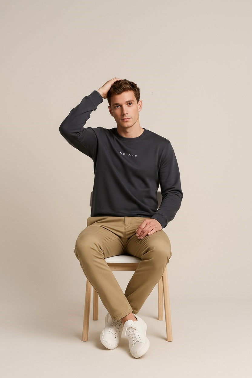 Octave Men Solid Round Neck Sweatshirt