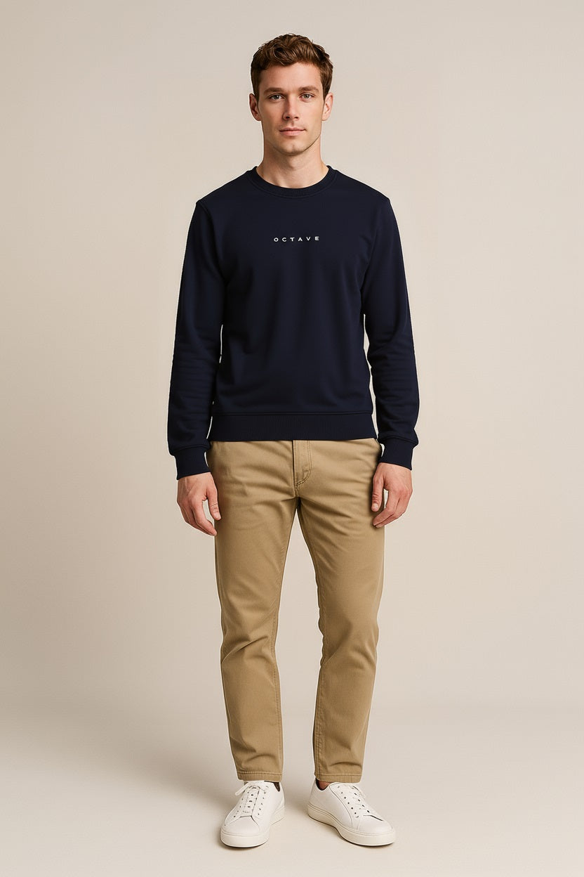 Octave Men Dark Navy Solid Round Neck Sweatshirt