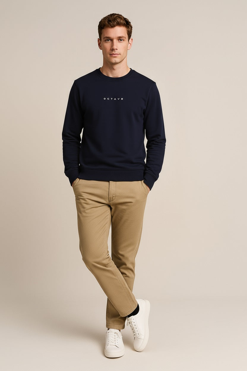 Octave Men Dark Navy Solid Round Neck Sweatshirt