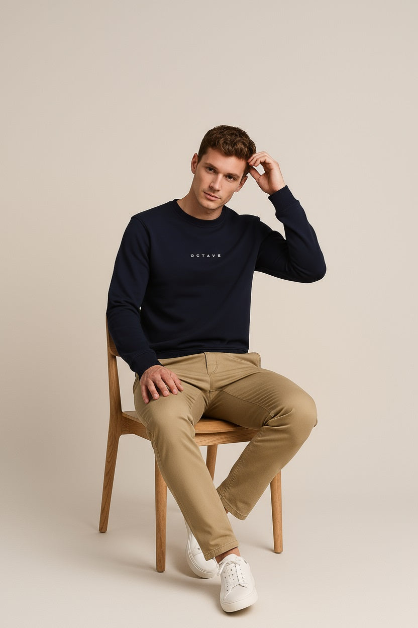 Octave Men Dark Navy Solid Round Neck Sweatshirt