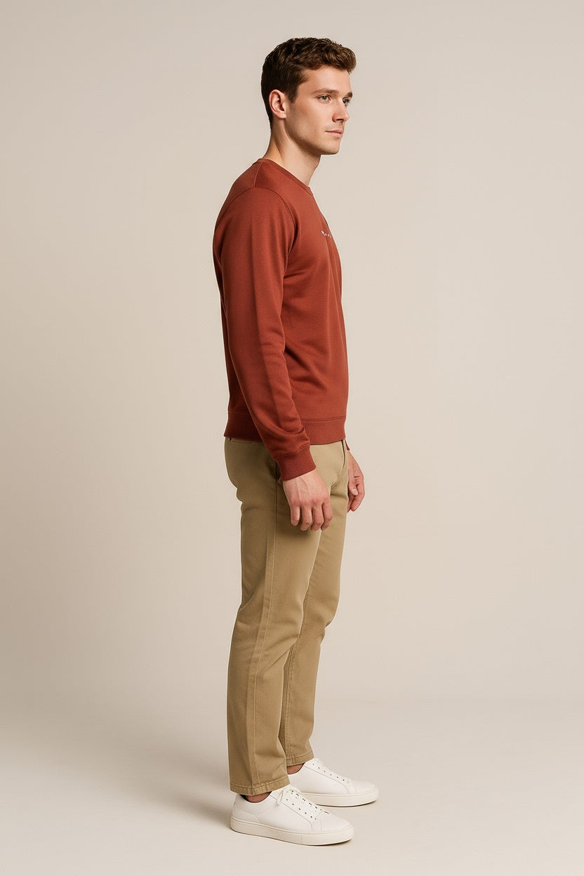 Octave Men Dark Rust Solid Round Neck Sweatshirt