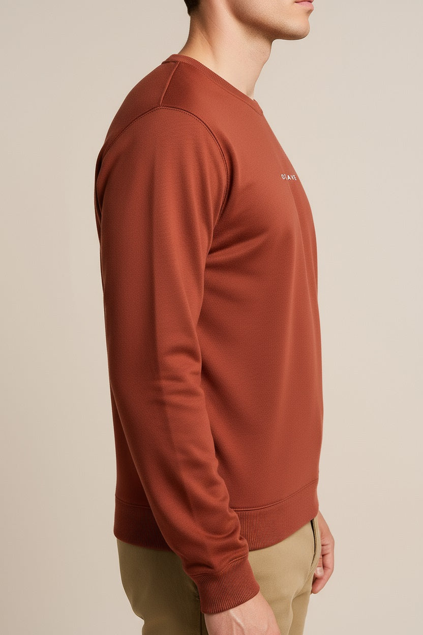 Octave Men Dark Rust Solid Round Neck Sweatshirt