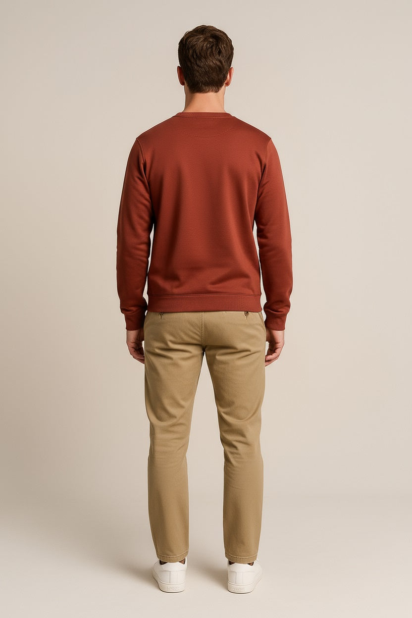 Octave Men Dark Rust Solid Round Neck Sweatshirt