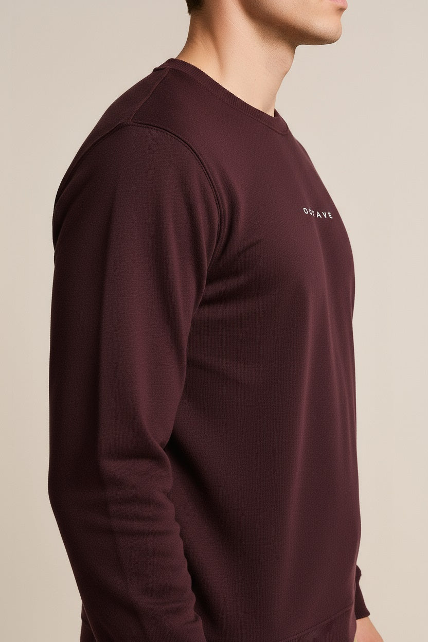 Octave Men Dark Wine Solid Round Neck Sweatshirt