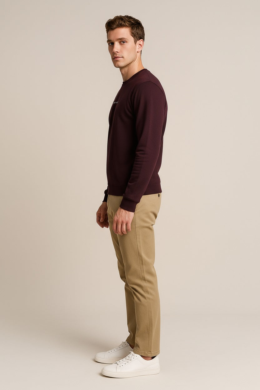 Octave Men Dark Wine Solid Round Neck Sweatshirt