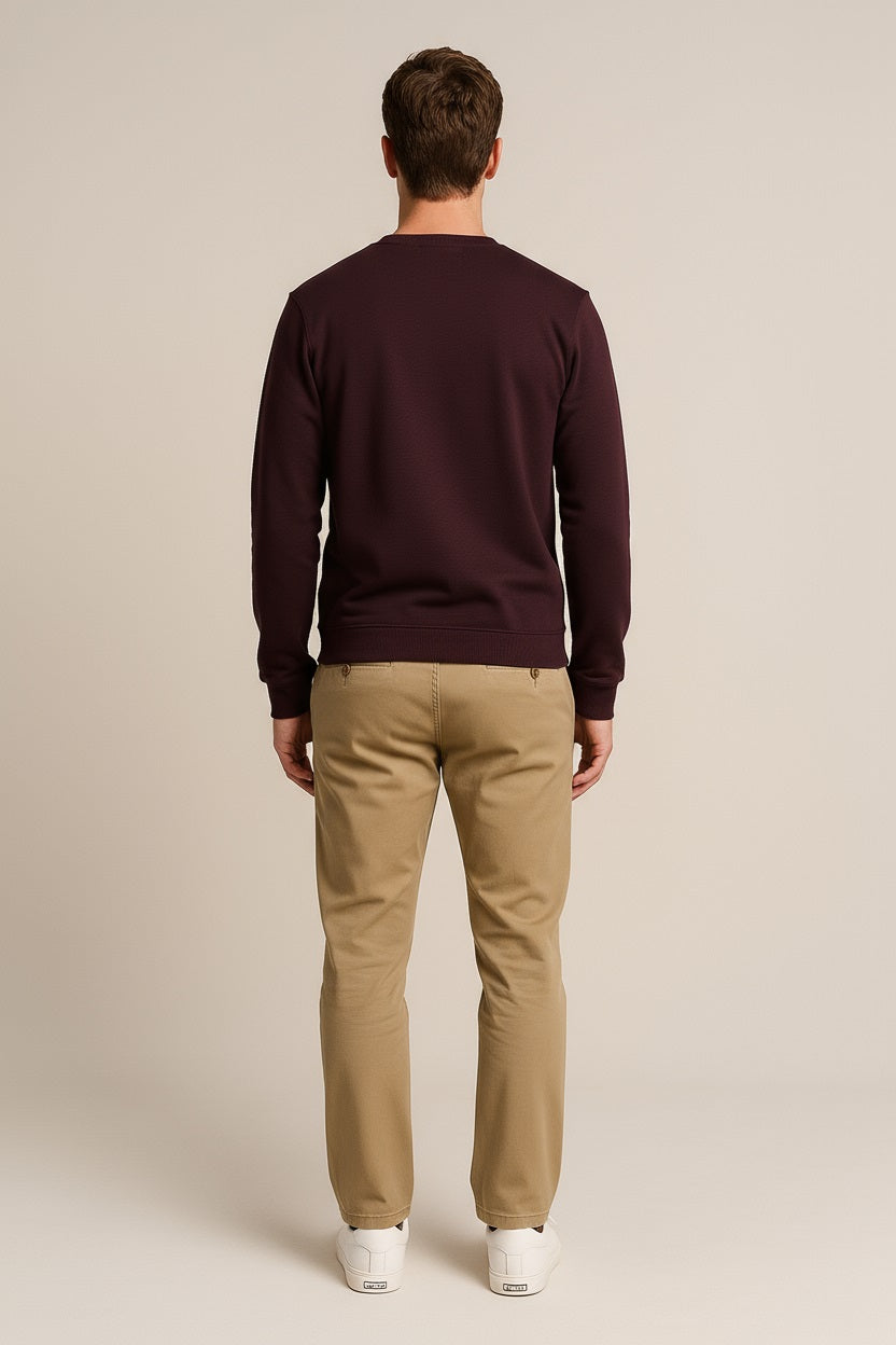 Octave Men Dark Wine Solid Round Neck Sweatshirt