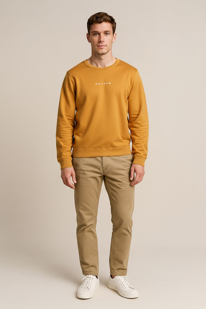 Octave Men Dusty Mustard Solid Round Neck Sweatshirt