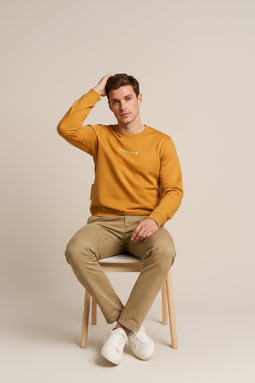 Octave Men Dusty Mustard Solid Round Neck Sweatshirt