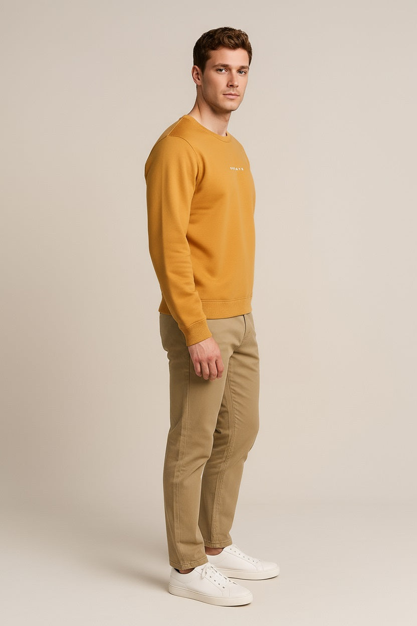 Octave Men Dusty Mustard Solid Round Neck Sweatshirt