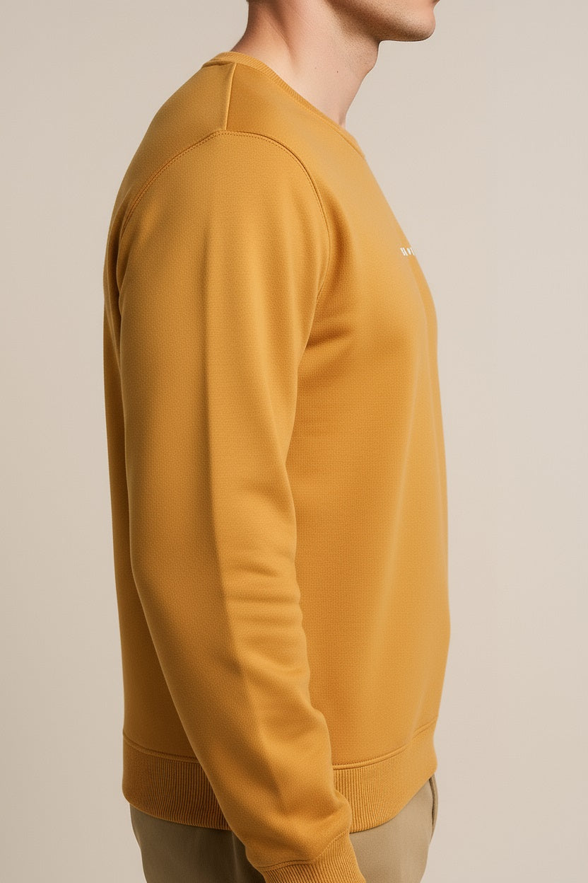 Octave Men Dusty Mustard Solid Round Neck Sweatshirt