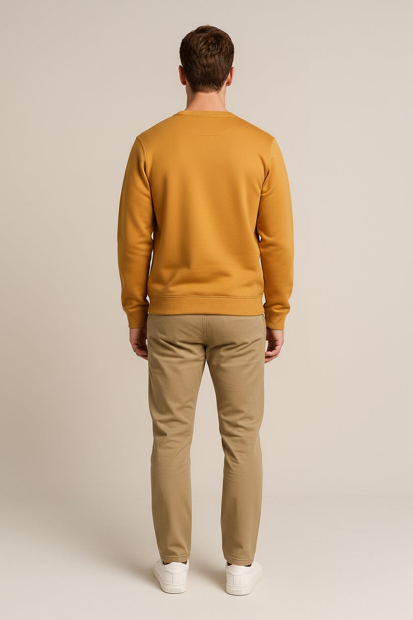 Octave Men Dusty Mustard Solid Round Neck Sweatshirt