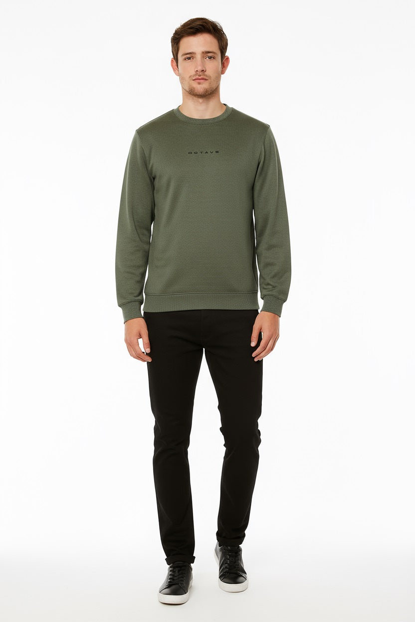 Octave Men Olive Solid Round Neck Sweatshirt