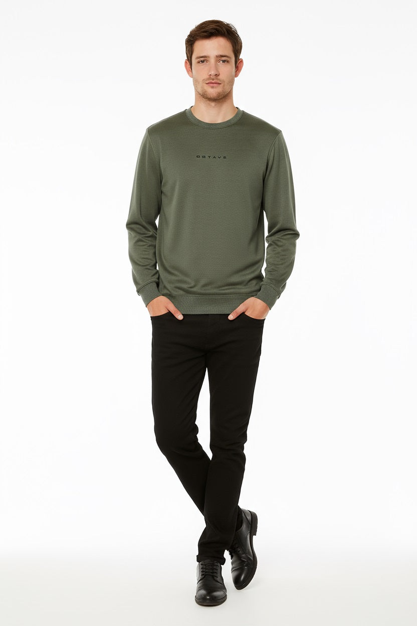 Octave Men Olive Solid Round Neck Sweatshirt