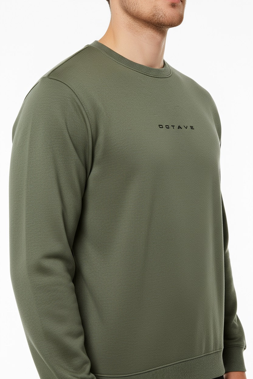Octave Men Olive Solid Round Neck Sweatshirt