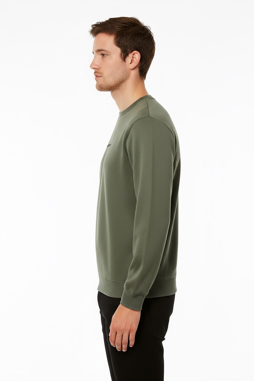 Octave Men Olive Solid Round Neck Sweatshirt