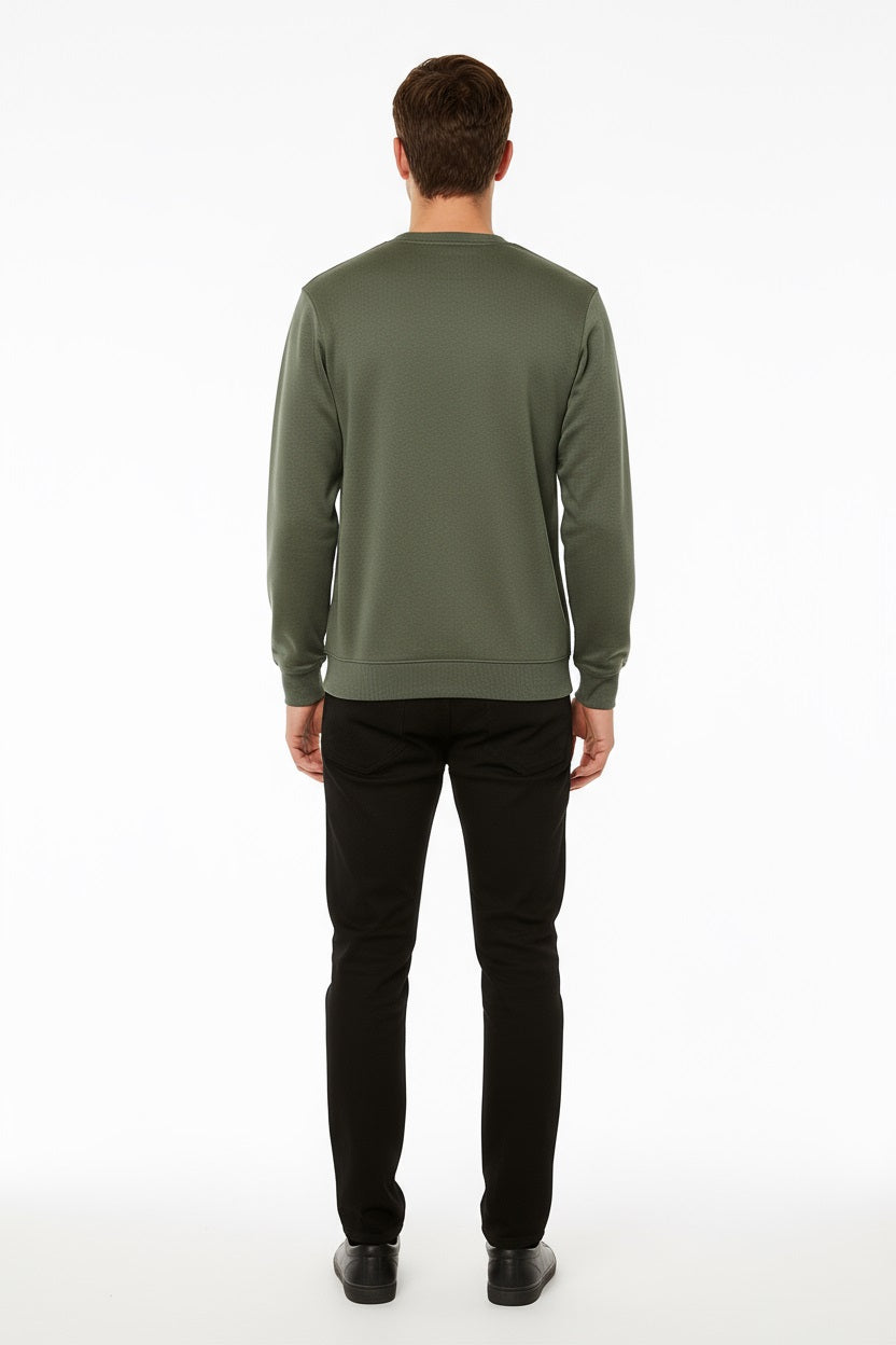 Octave Men Olive Solid Round Neck Sweatshirt