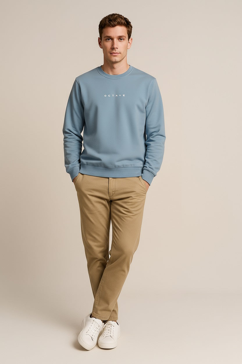 Octave Men Oxford Blue Solid Round Neck Sweatshirt