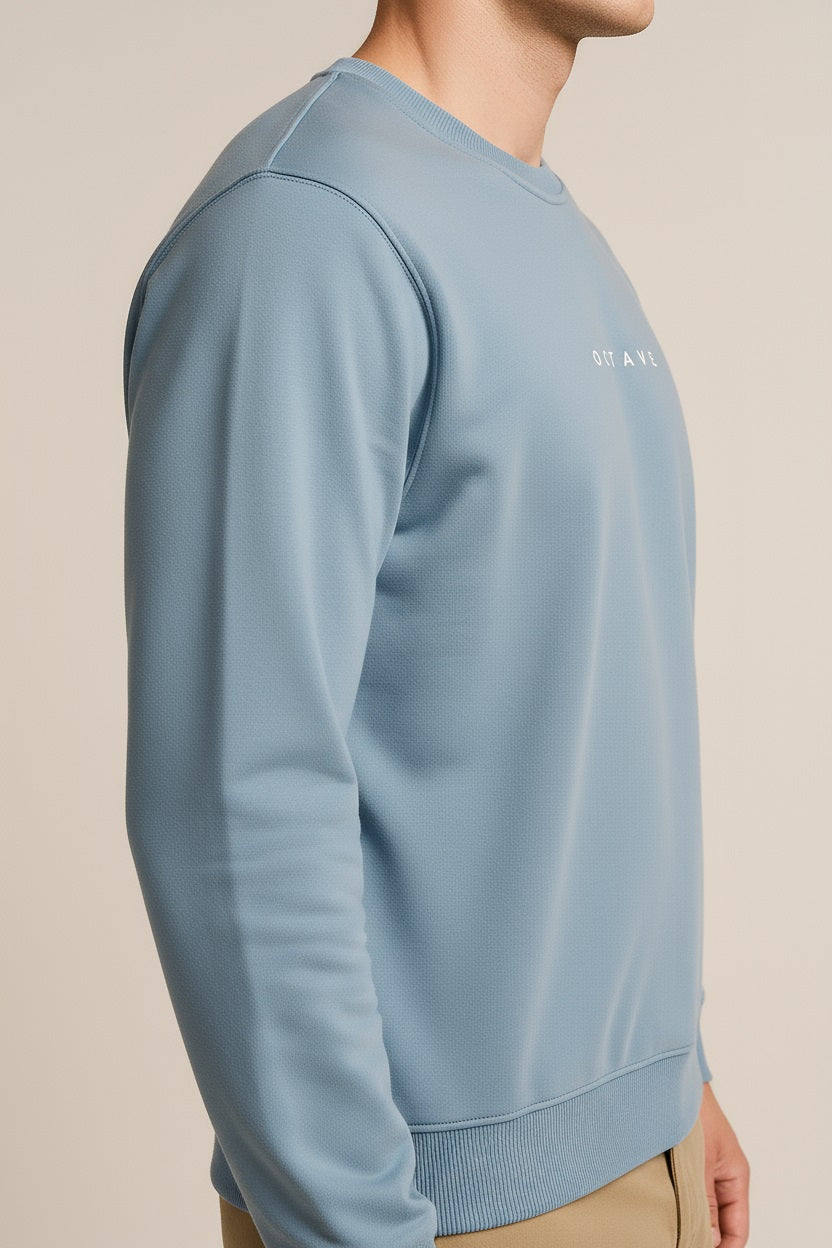Octave Men Oxford Blue Solid Round Neck Sweatshirt