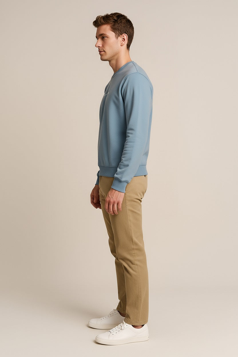 Octave Men Oxford Blue Solid Round Neck Sweatshirt