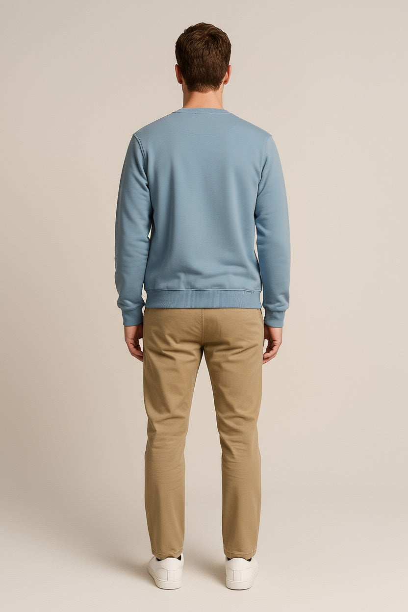 Octave Men Oxford Blue Solid Round Neck Sweatshirt