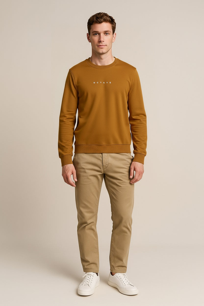 Octave Men Wheat Solid Round Neck Sweatshirt