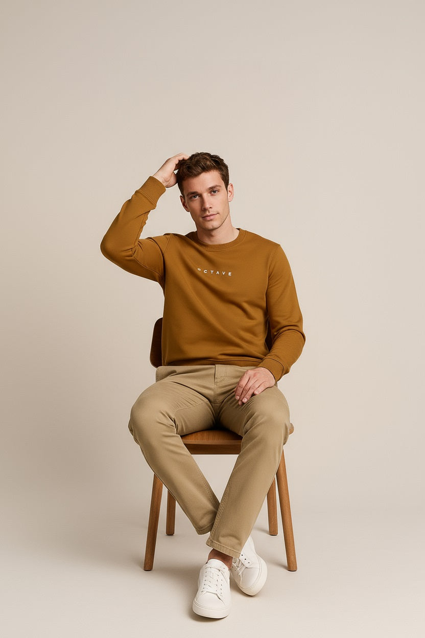 Octave Men Wheat Solid Round Neck Sweatshirt