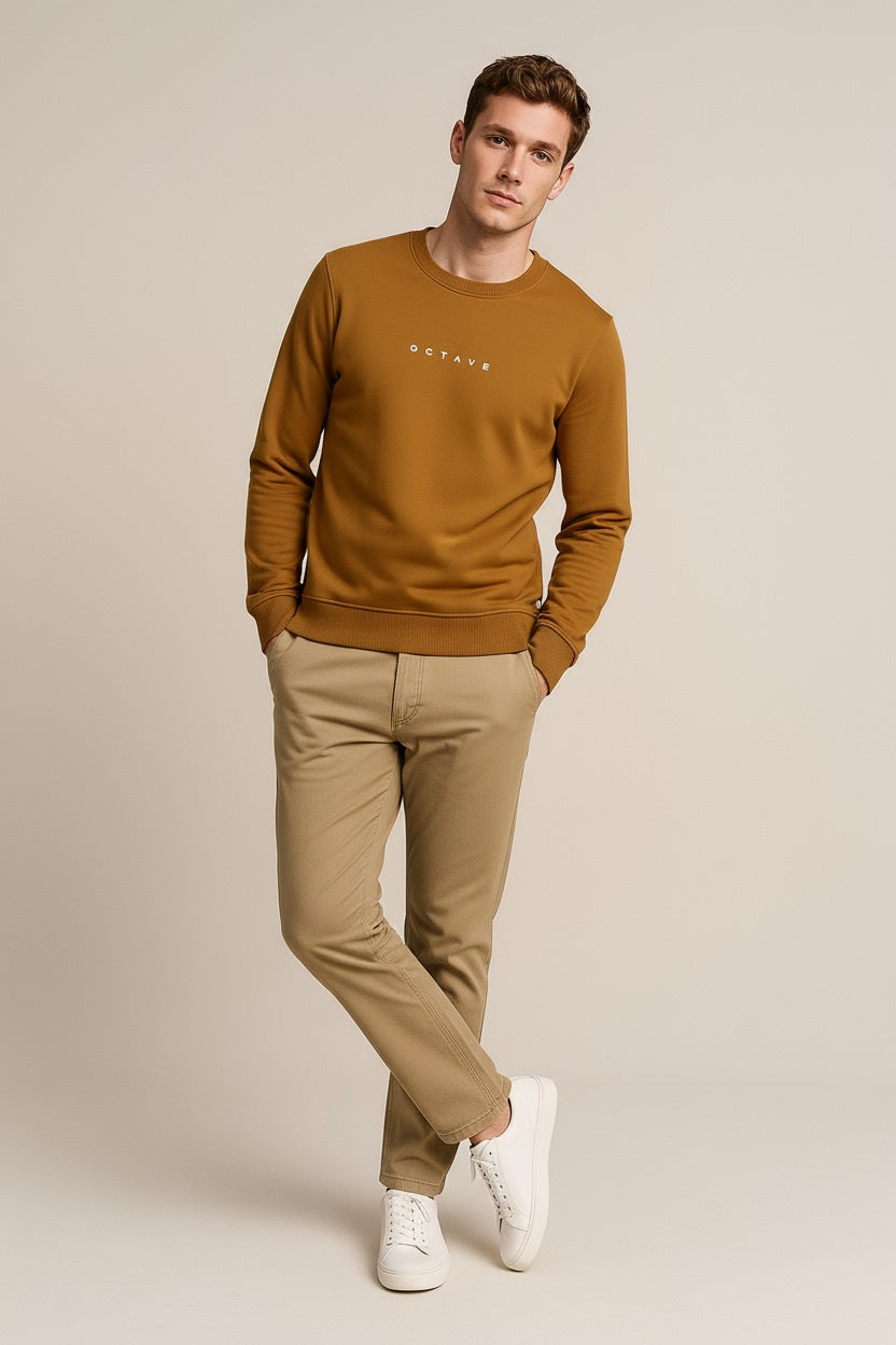 Octave Men Wheat Solid Round Neck Sweatshirt
