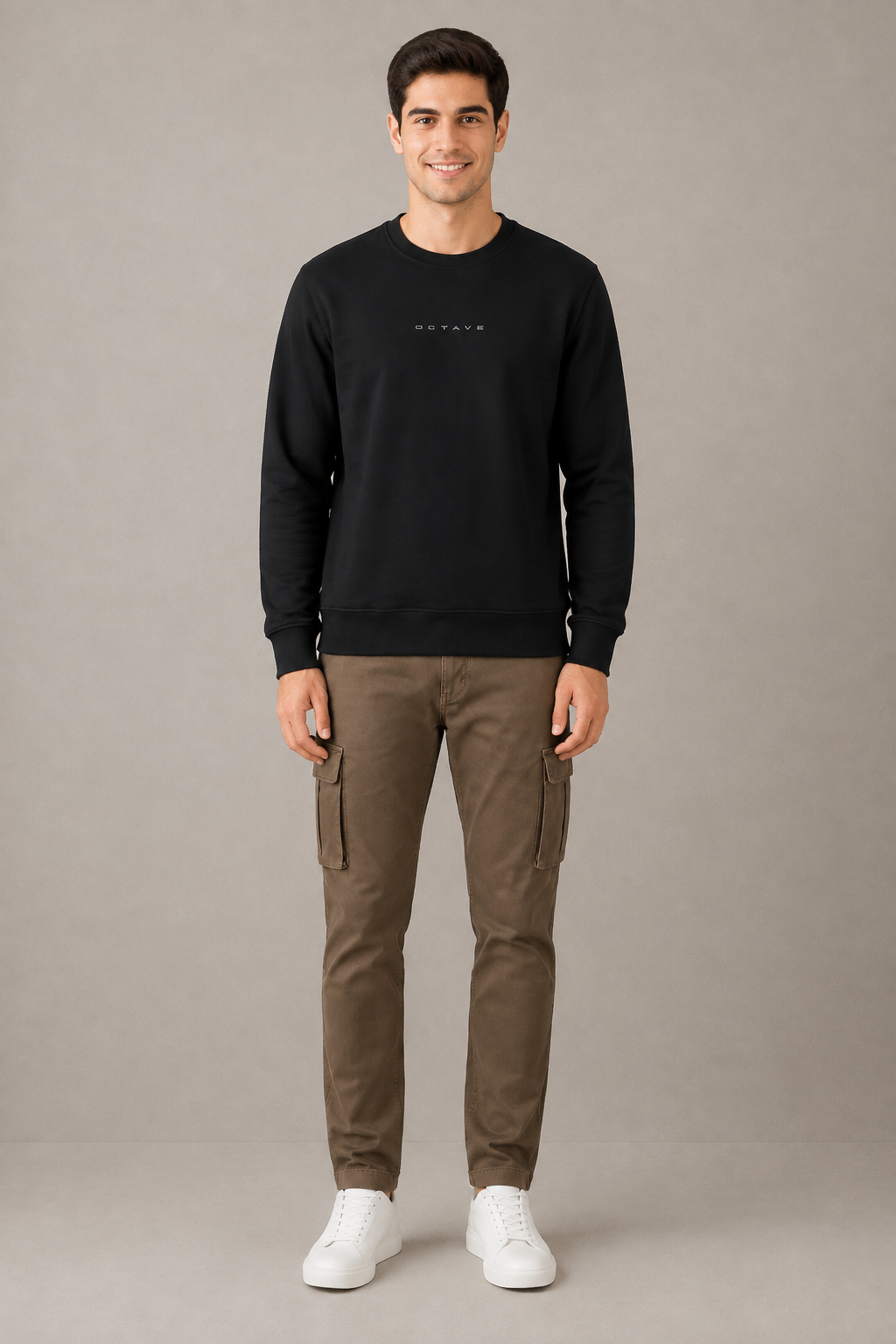 Men’s Black Cotton Fleece Full Sleeve Pre-Winter Sweatshirt