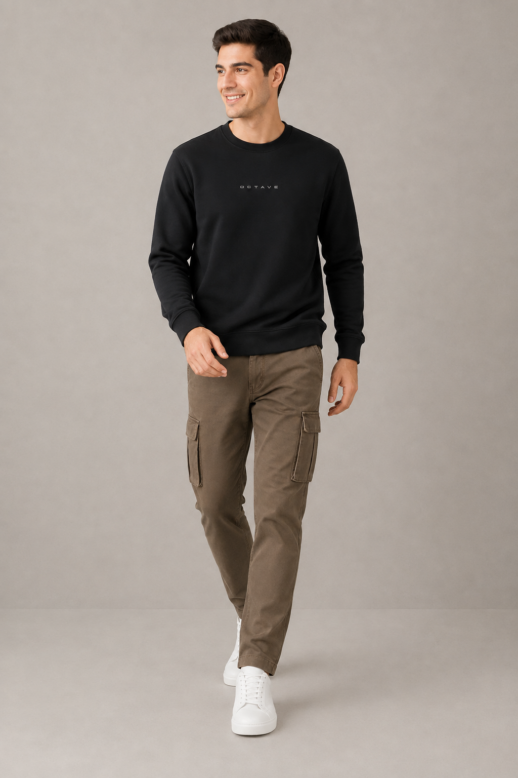 Men’s Black Cotton Fleece Full Sleeve Pre-Winter Sweatshirt