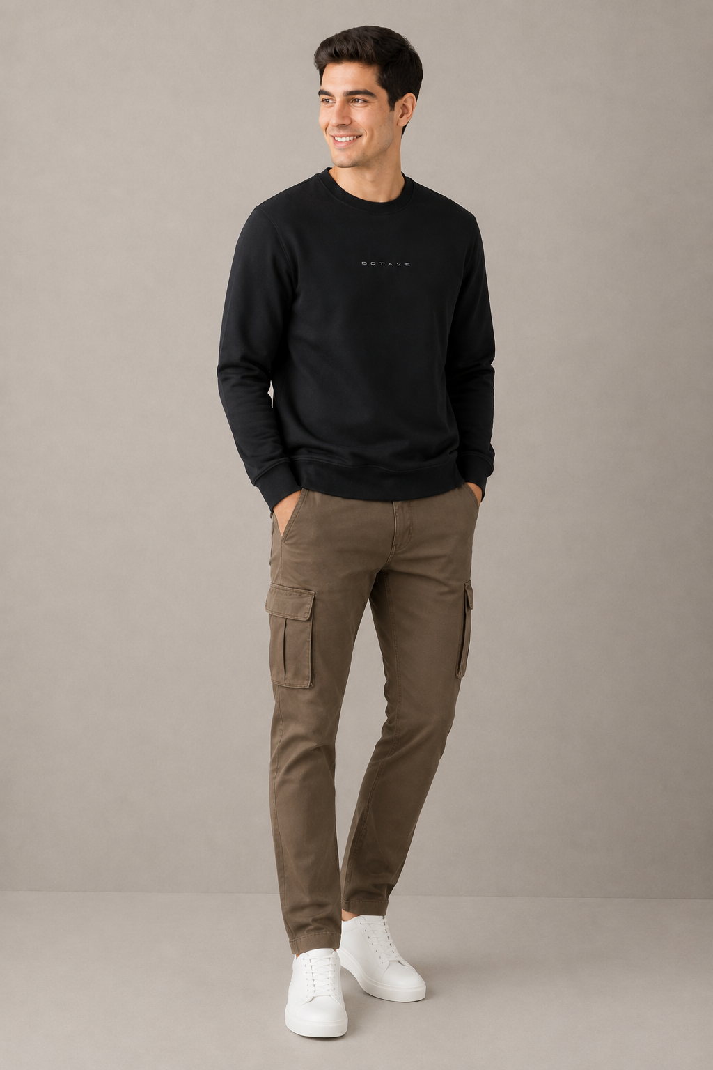 Men’s Black Cotton Fleece Full Sleeve Pre-Winter Sweatshirt