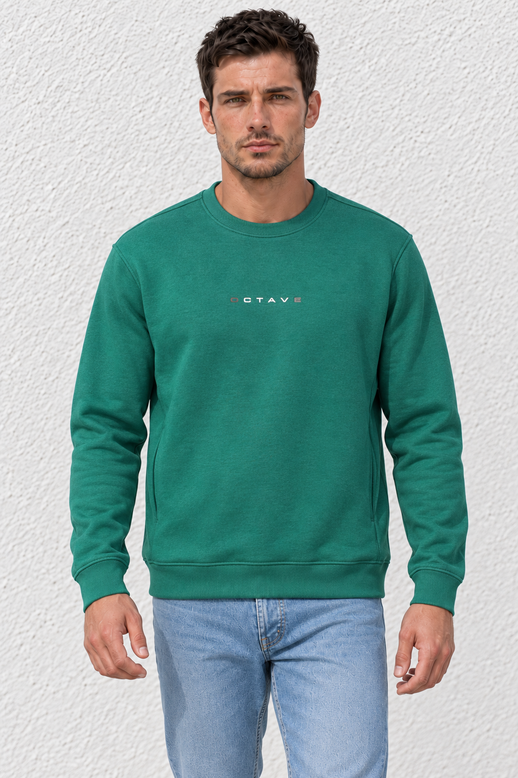 Men’s Premium Green Crew Neck Cotton Fleece Sweatshirt