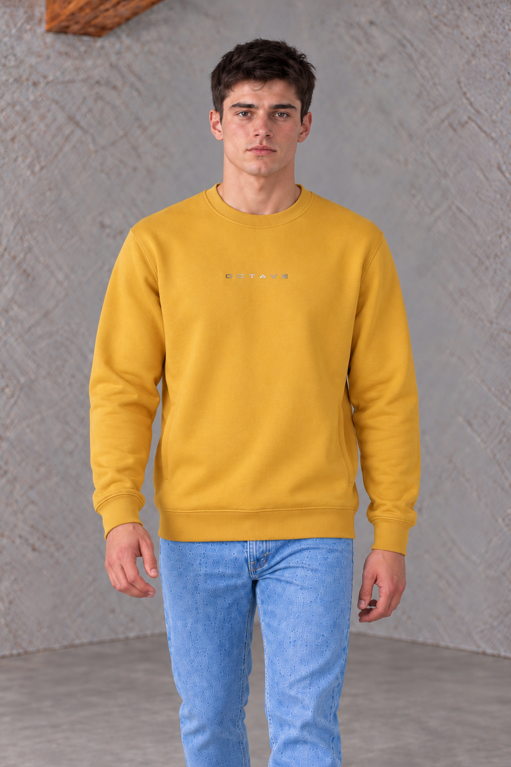 Men’s Premium Mustard Crew Neck Cotton Fleece Sweatshirt