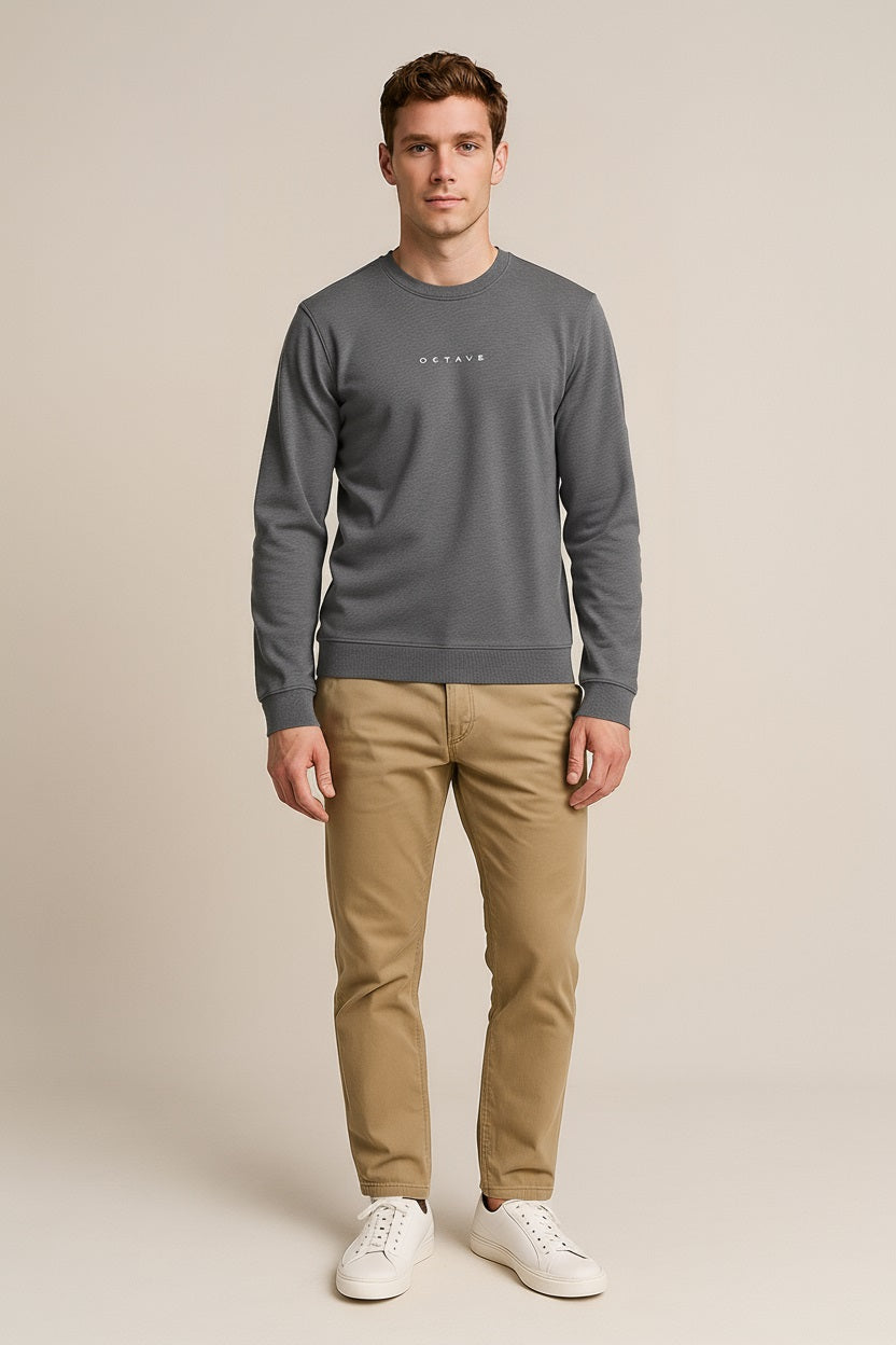 Octave Men Heather Solid Round Neck Sweatshirt