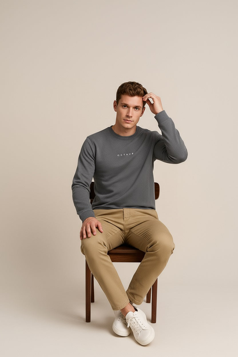 Octave Men Heather Solid Round Neck Sweatshirt