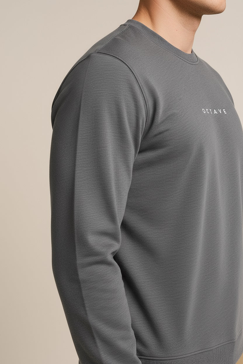 Octave Men Heather Solid Round Neck Sweatshirt