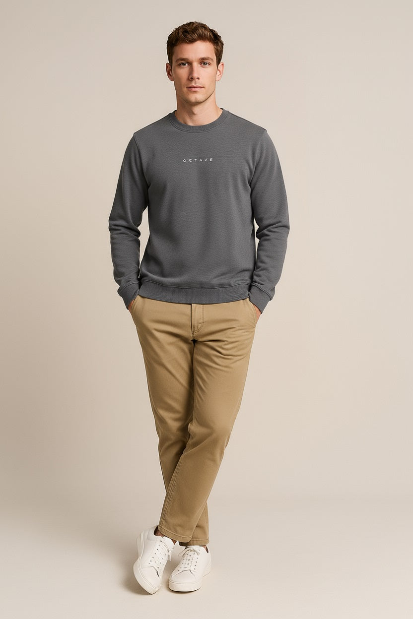 Octave Men Heather Solid Round Neck Sweatshirt