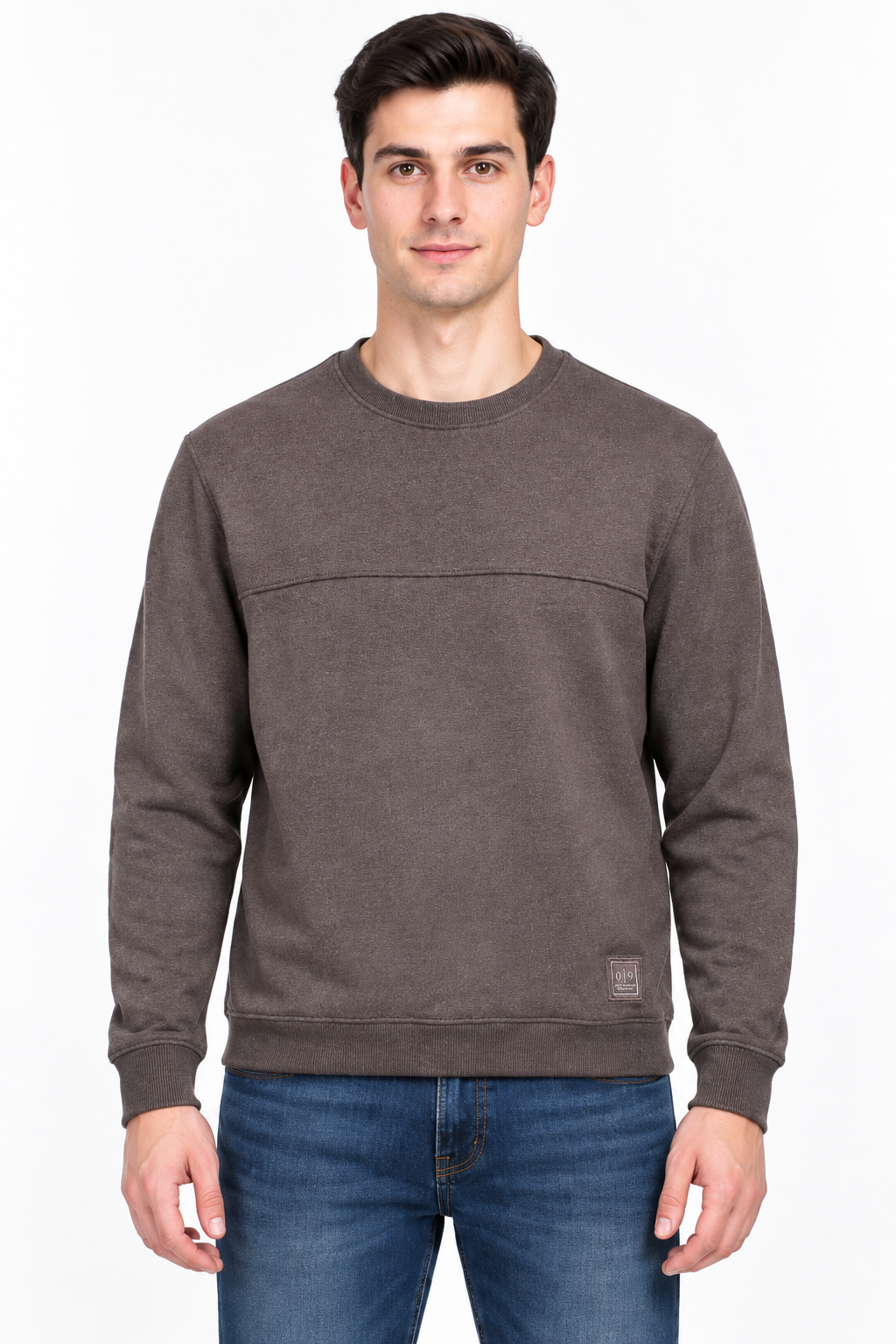 Men’s Coffee Melange Cotton Brushed Fleece Sweatshirt – Regular Fit