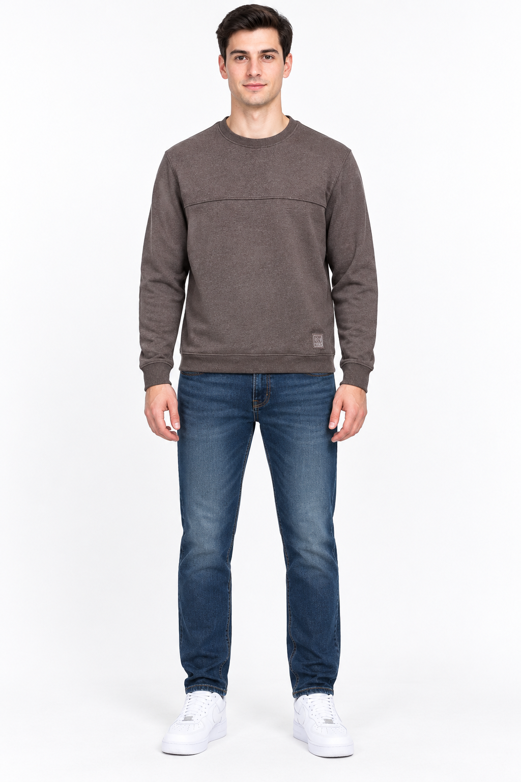 Men’s Coffee Melange Cotton Brushed Fleece Sweatshirt – Regular Fit