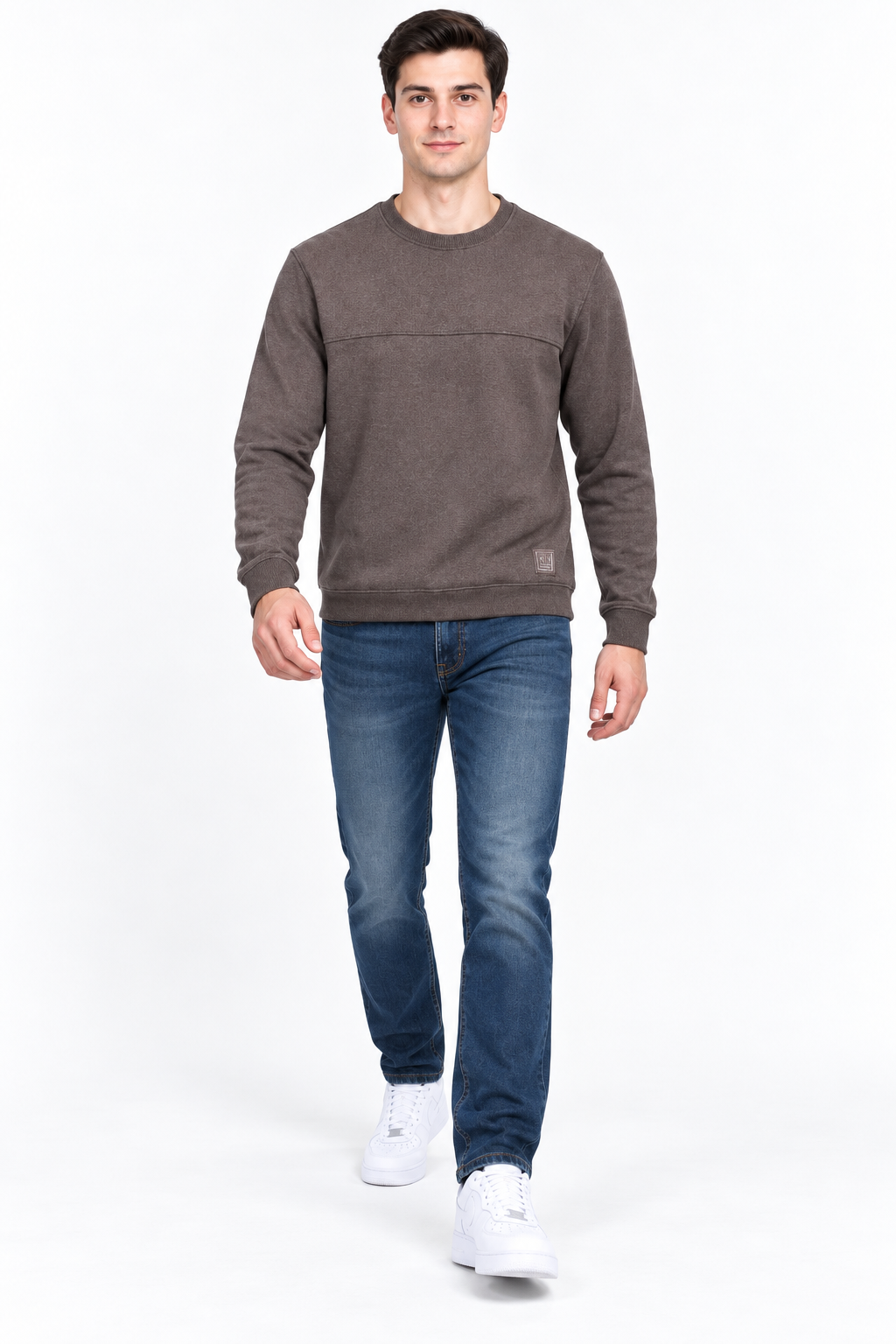 Men’s Coffee Melange Cotton Brushed Fleece Sweatshirt – Regular Fit
