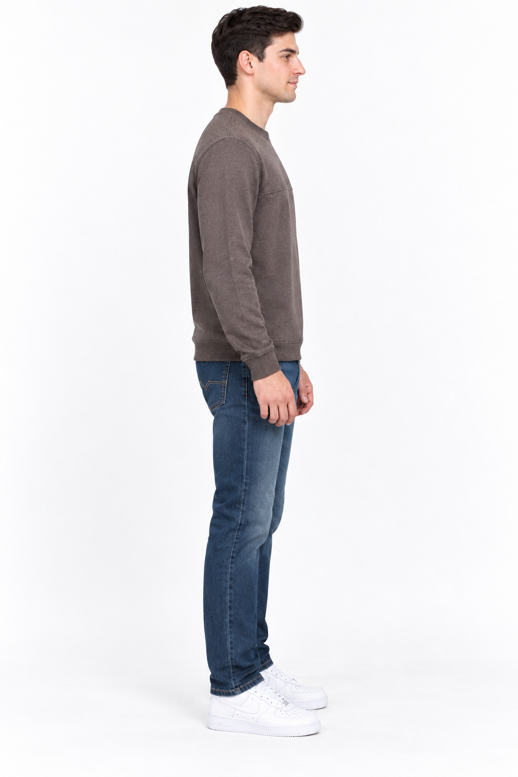 Men’s Coffee Melange Cotton Brushed Fleece Sweatshirt – Regular Fit