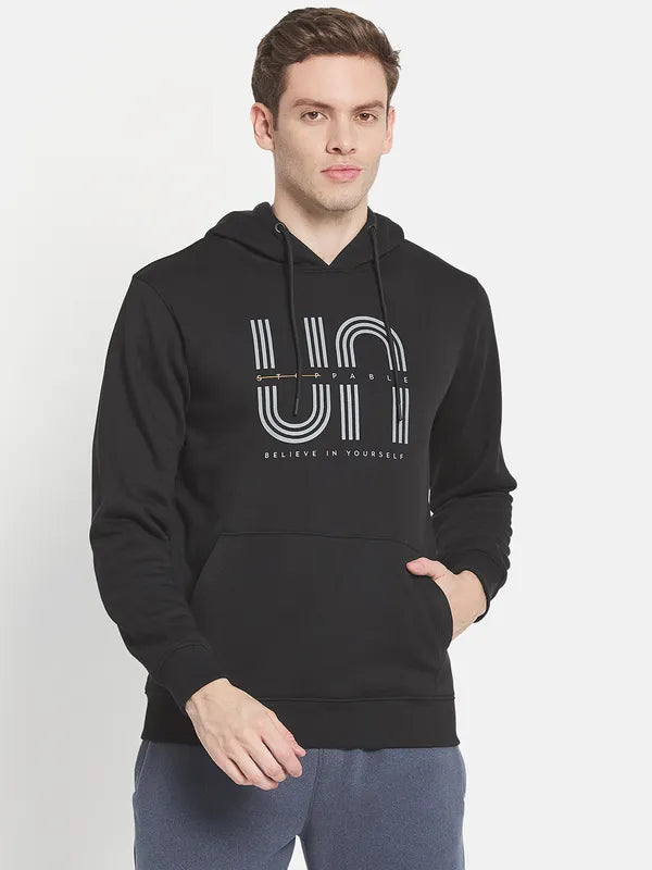 Men Black Printed Hooded Sweatshirt