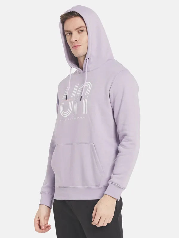 Men Purple Printed Hooded Sweatshirt